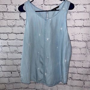 Velvet Heart‎ Chambray Embroidered Star Sleeveless Top Size Large